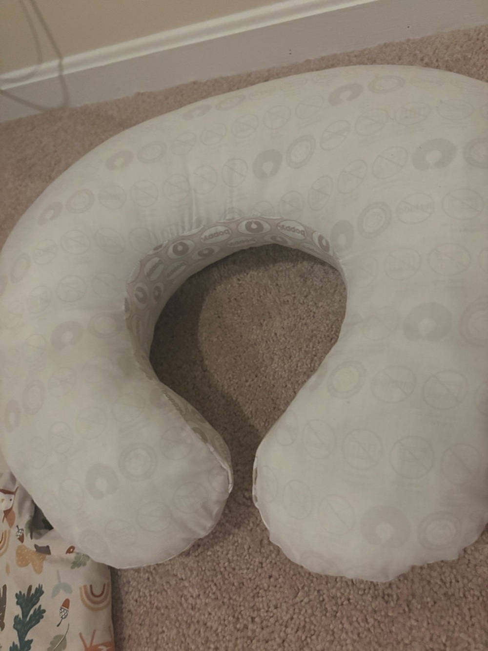 Boppy Nursing Pillow in Light Cream with Subtle Gray Pattern plus cover